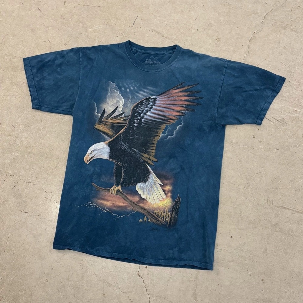 The Mountain Bald Eagle Graphic T-Shirt Blue Tie Dye Mens Large Nature Animal